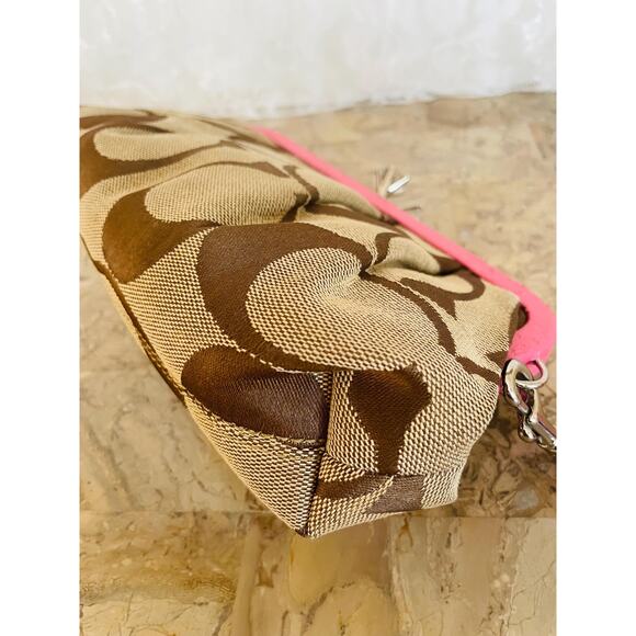 Vtg Coach Y2K jewel kisslock khaki signature snake skin clutch/wristlet pink bag - Picture 4 of 10